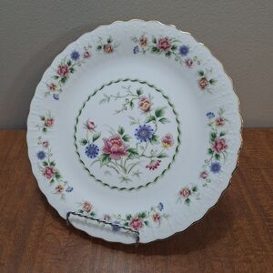 Vtg Andrea By Sadek "Spring Night" Floral 10.5" Plate Scalloped Edge Gold Trim